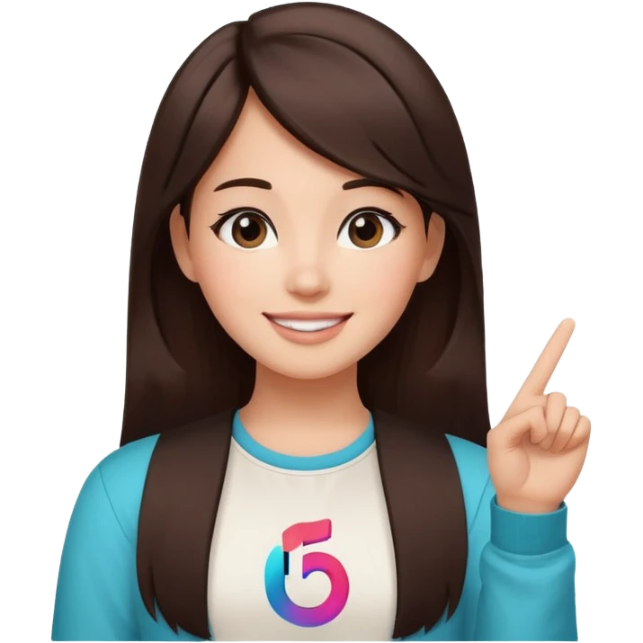 Girl with tiktok logo point up with one finger and dark brown hair emoji