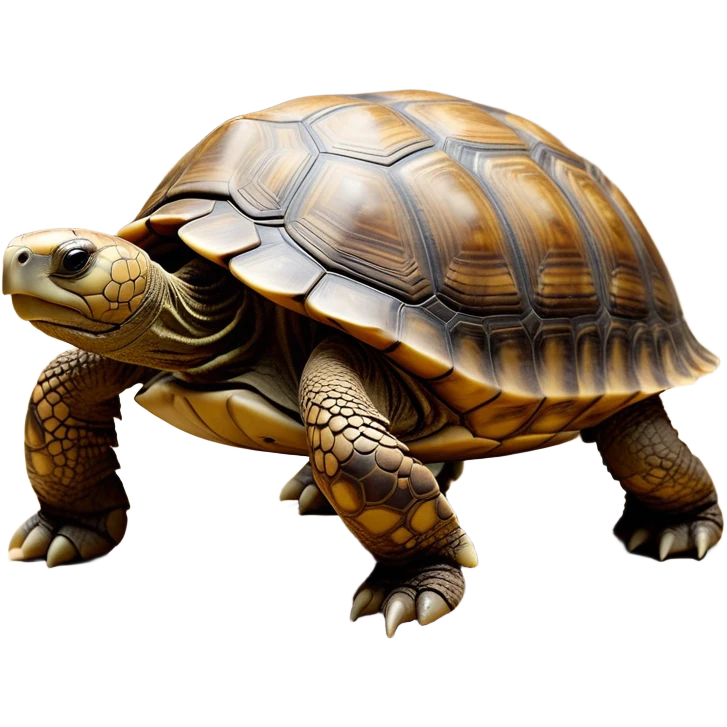 cinematic-tortoise-realistic-full-body-walking-emoji,-sturdy-domed-shell-in-rich-earthy-tones,-thick-scaled-legs-moving-slowly-but-deliberately,-wrinkled-wise-face-peering-ahead-with-calm-determination,-small-dark-eyes-reflecting-centuries-of-patience,-textured-leathery-skin-contrasting-with-the-hardness-of-its-shell,-simplified-yet-realistic-focused-features,-highly-detailed,-glowing-with-an-ancient-earthy-warmth emoji