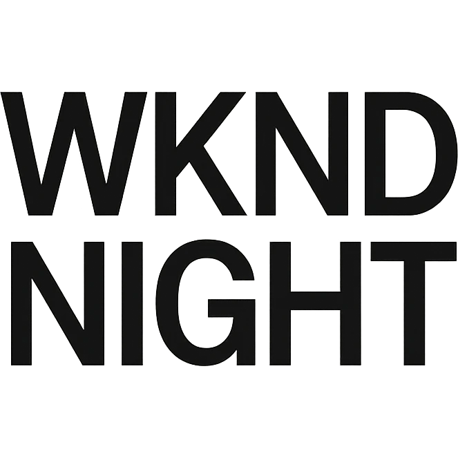WKND NIGHT in a minimal, clean sans-serif logo, black and white, sleek and stylish emoji