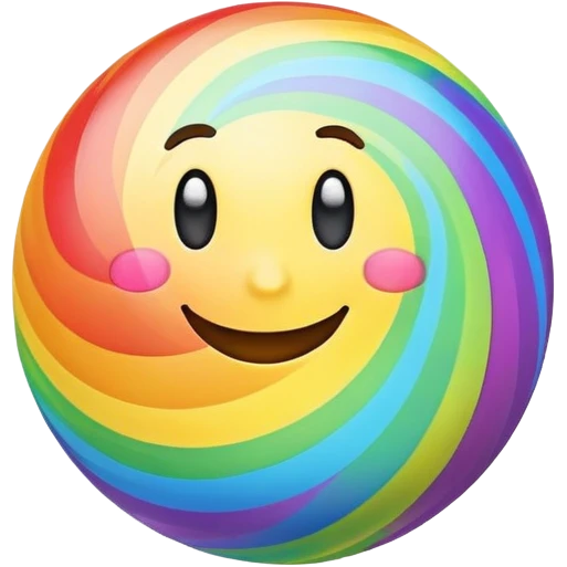 planet with rainbow-colored swirling surface and a happy smiling face emoji