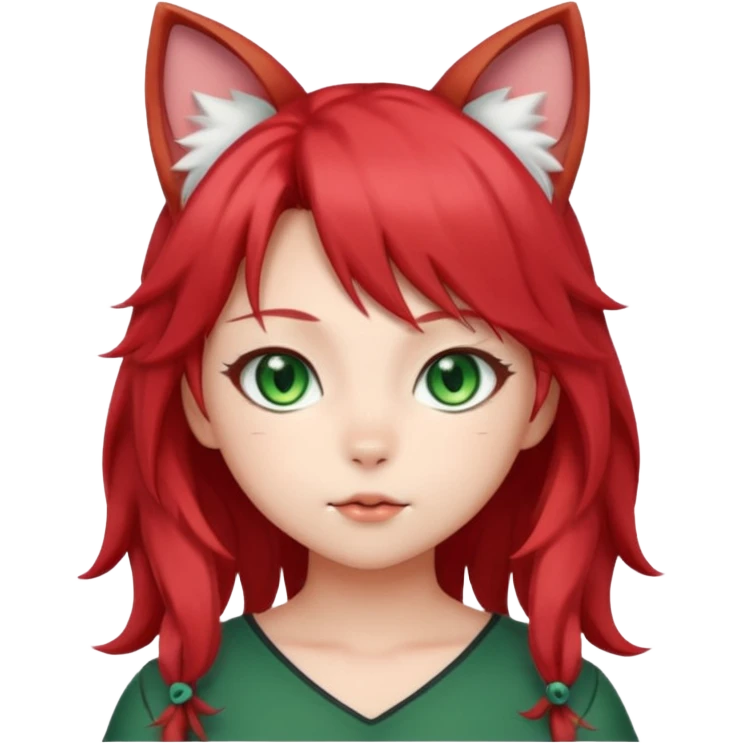 cute anime cat-girl with cat ears, red blowing hair emoji