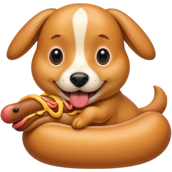 a dog eating a wiener dog in a bun  emoji