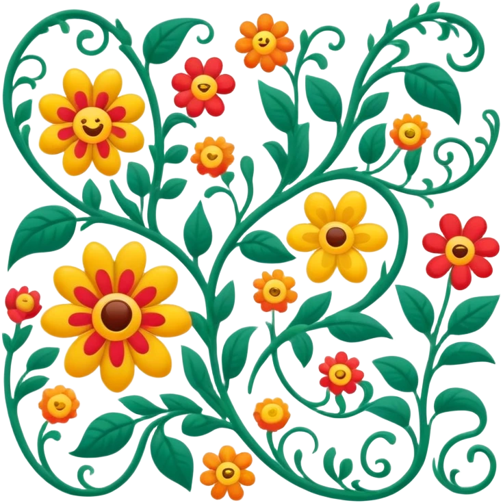 Vintage Russian folk art style emoji, traditional patterns, rosettes and scrolling vines, bright colors, simple composition, clean lines, Pov: top view, flat design emoji
