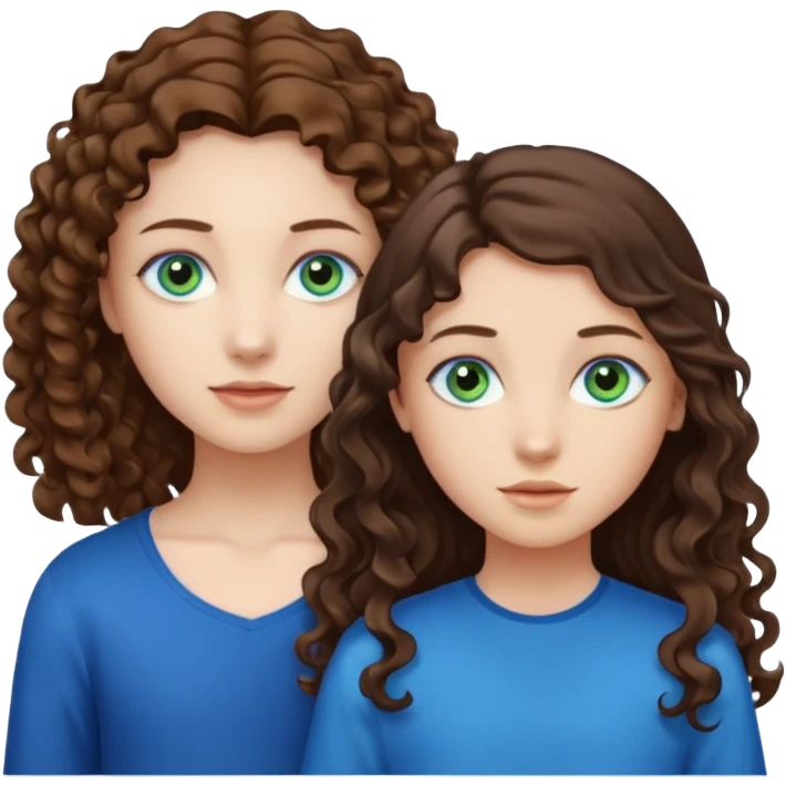 Two girls brunette one with straight long hair and blue eyes one with curly hair middle length and green eyes and the other a boy lighter brown with blue eyes emoji
