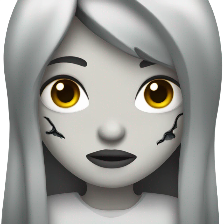 girl zombie with black long hair with teeth and serious face  emoji
