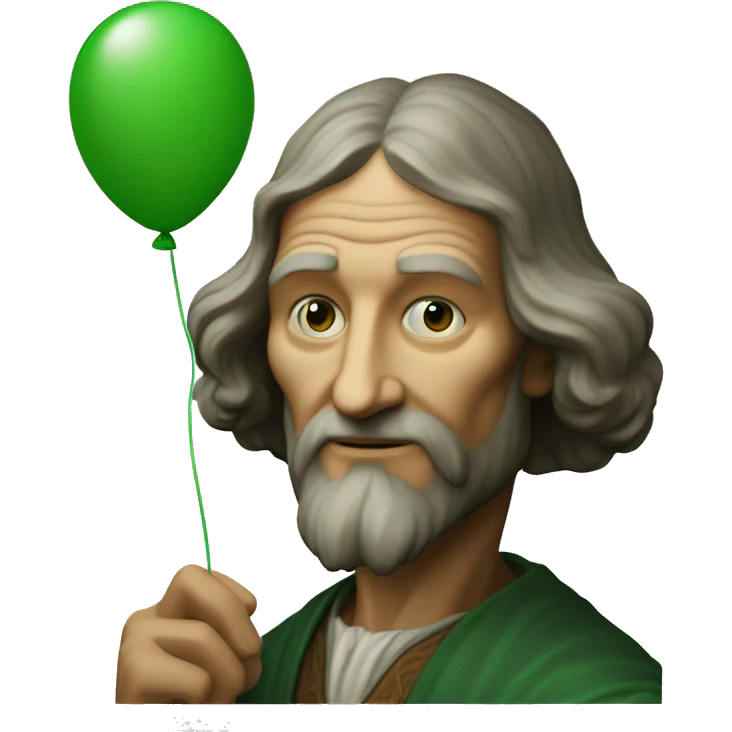 leonardo da Vinci holds a green balloon in his hand emoji