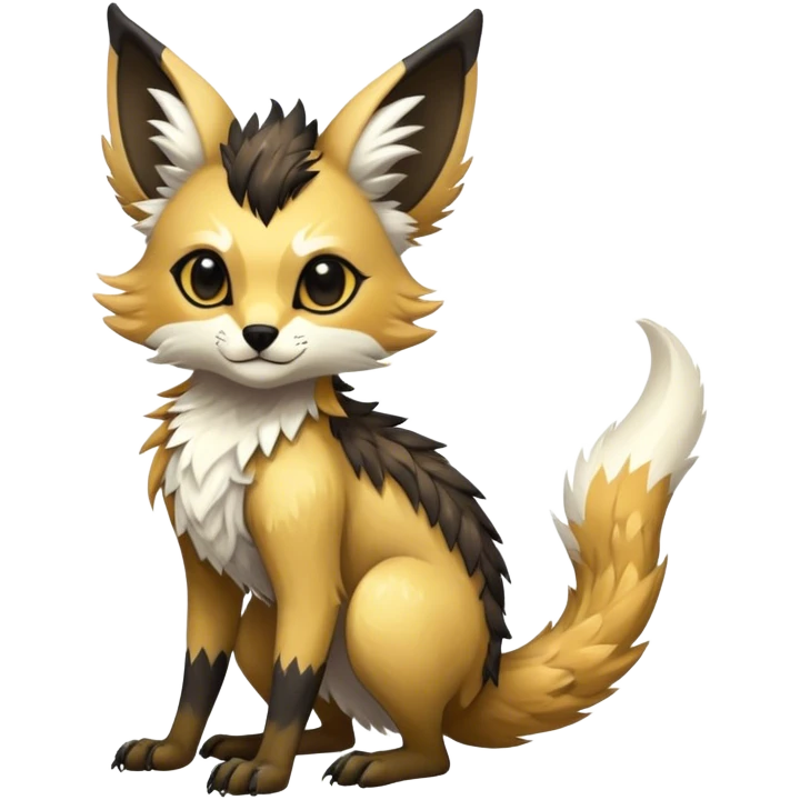 Epic Feral Rare Fantasy shiny edgy cool fluffy Vernid-Trico-species-hybrid-animal by LiLaiRa, random markings, tufted tail, tufted ears, full body emoji