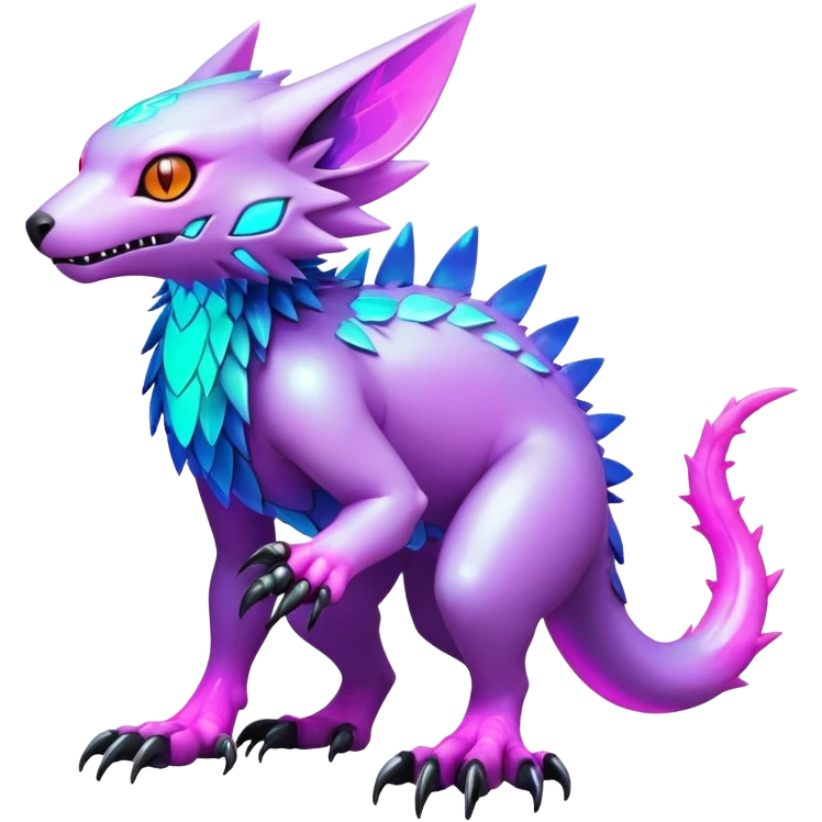 Tropical futuristic lush warm-colored modern colorful neon-colored cyber-Fakémon-Digimon-Trico-Vernid-creature emoji