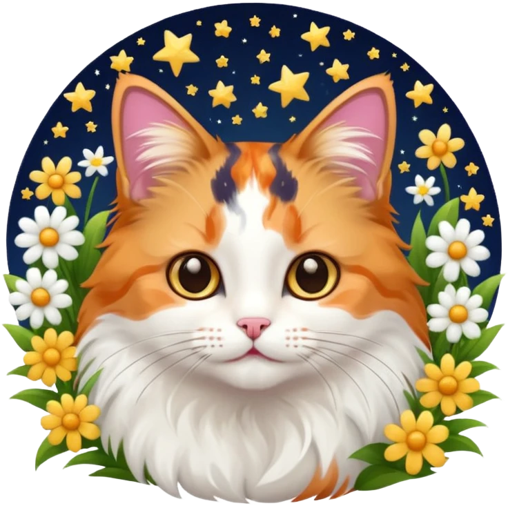 кіт з квітами та зірками emoji
