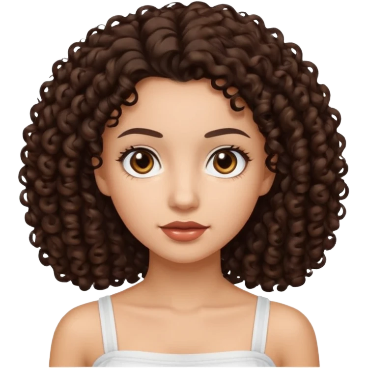 Woman with light skin and dark brown eyes and dark brown curly hair and white tube top emoji