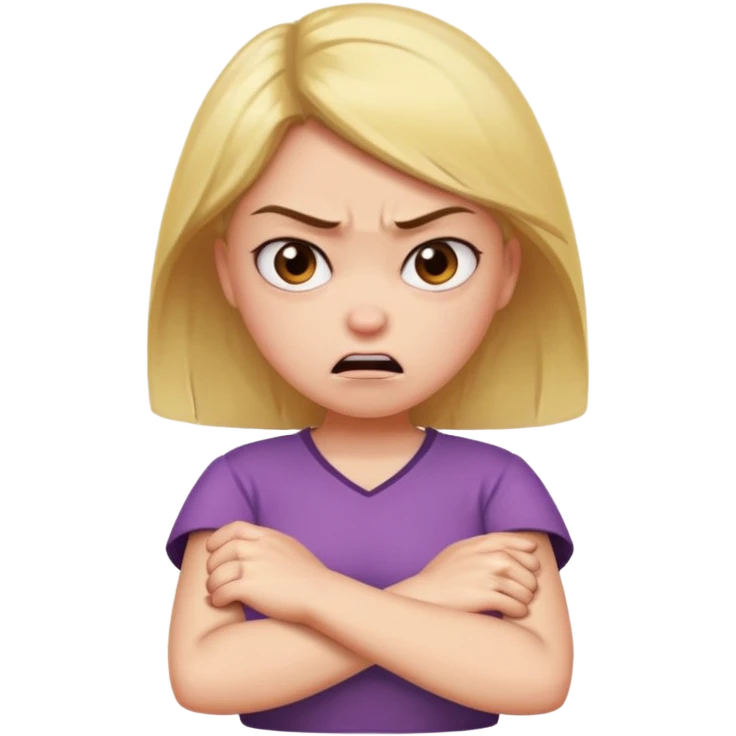 Girl crossing arms in front of her chest and making an angry face emoji