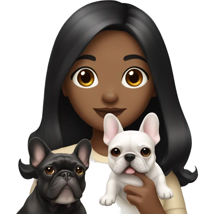  girl with long black hair holding cream colored french bulldog  emoji