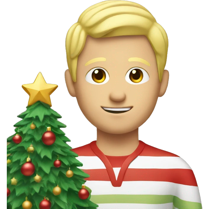 Blond man decorating a Christmas tree emoji