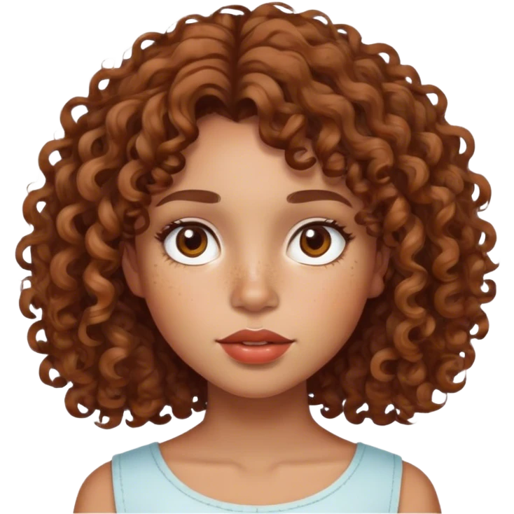 girl with light brown skin with curly 3c brown hair thats shoulder length and freckles and big lips and brown eyes emoji