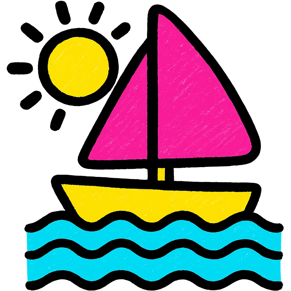 Bright and colorful sailing scene. emoji