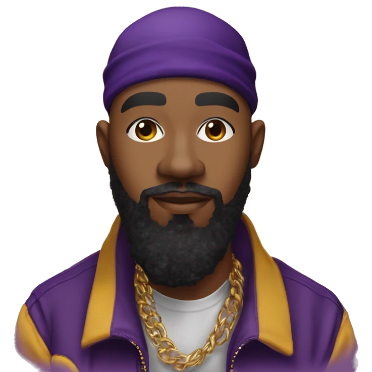 Omega psi phi man wearing a purple and gold letter man jacket a black durag in his head brown skinned black full beard and attractive diamond nose ring on nose  emoji