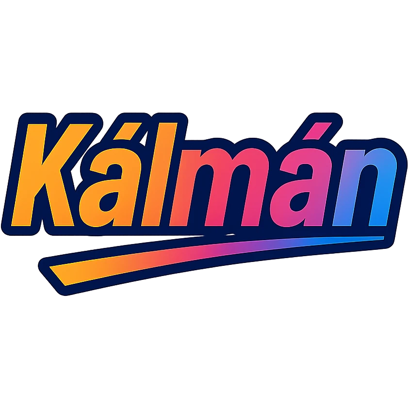 modern colorful gradient font with dark outline, dynamic slanted or partial underline, text 'Kálmán', transparent background, in the style of reference patterns emoji