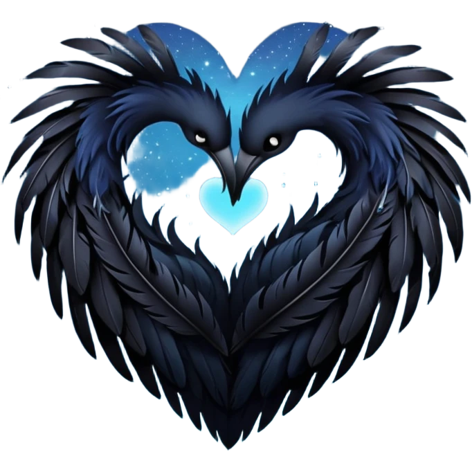 emo heart with night sky and black feathers emoji