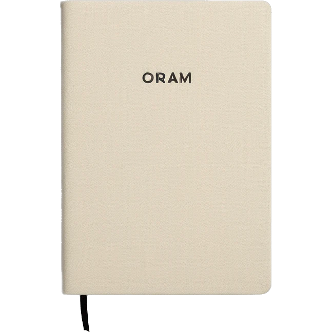 Cream Linen cover notebook with a elegant small text emoji