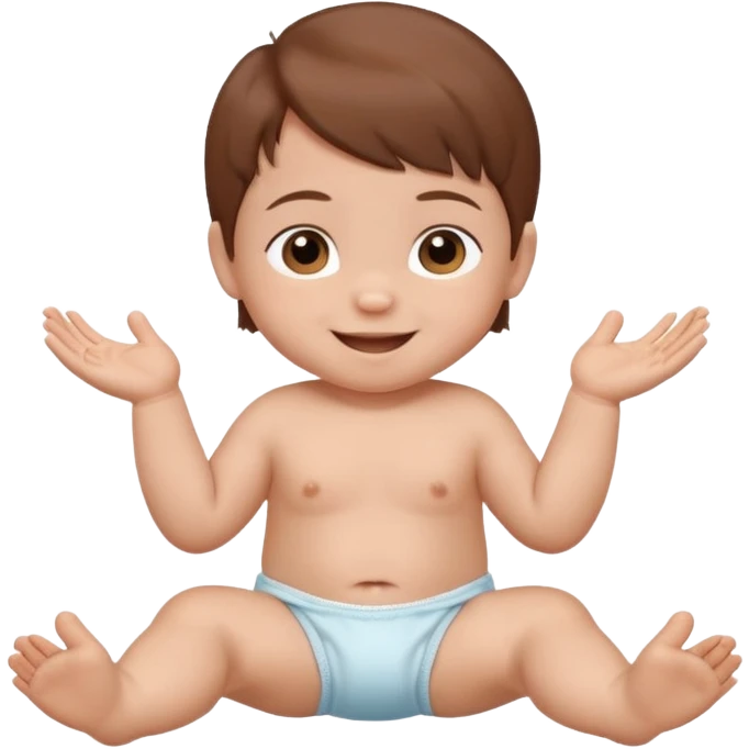 A smiling baby with brown hair, sitting, moving its arms and hands. emoji