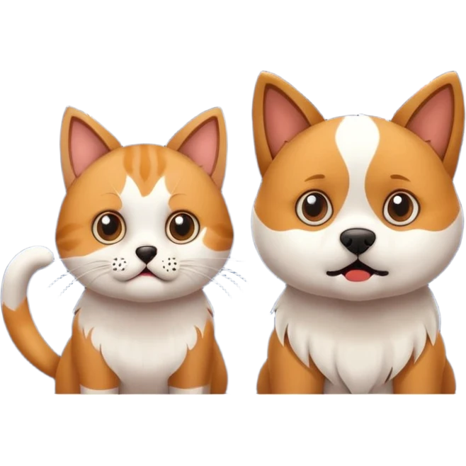 a dog and a cat hiding from fireworks emoji