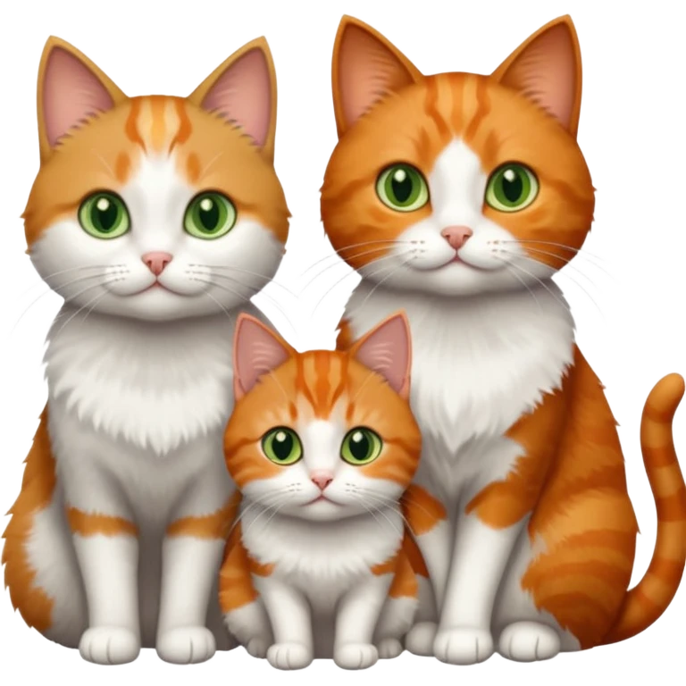 3 tiny different coloured short haired cats including a dark grey and white cat with green eyes,and  a ginger and white with orange eyes and a brown tabby and white with hazel eyes emoji