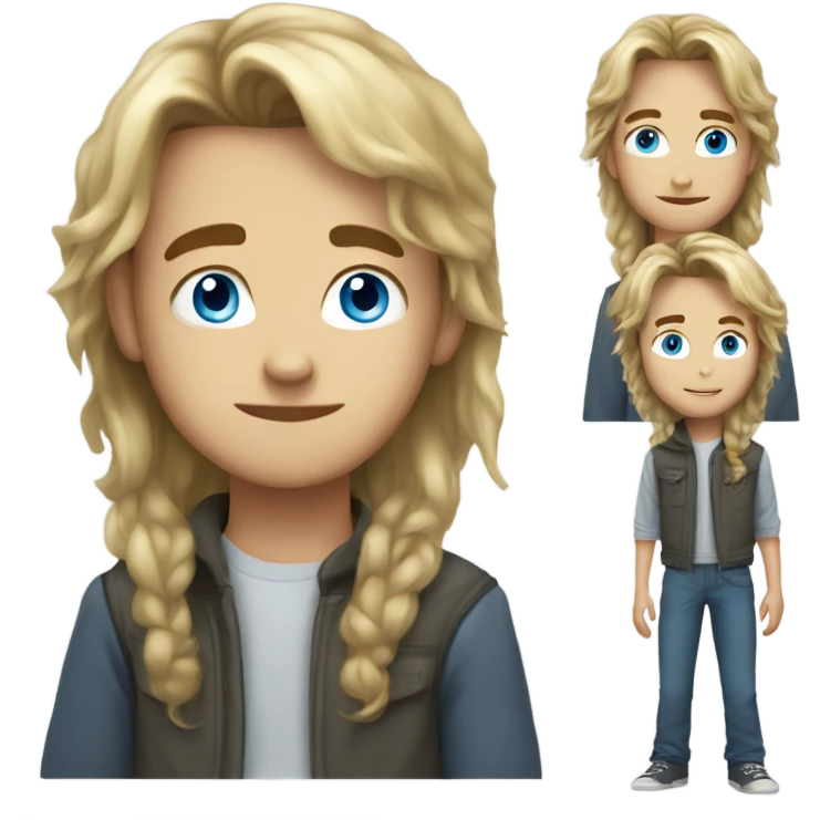 A teenage boy with long hair, blue eyes and a skinny build emoji