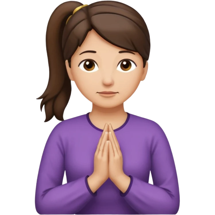 Photorealistic middle aged woman medium dark brown hair in ponytail light medium skin praying emoji