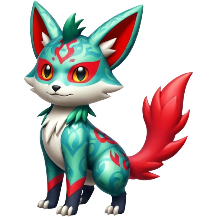 Shiny colorful Oriental painted marked patterned Asian beautiful elegant extravagant extraordinary Litten-Zygarde-Zangoose-fusion emoji