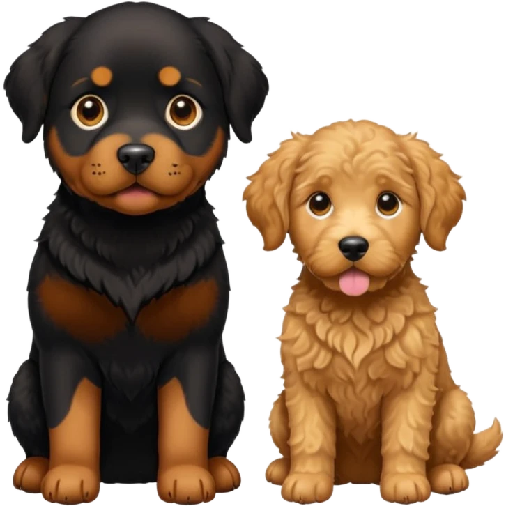 rottweiler with cute big eyes and tan golden doodle and mini golden together  emoji