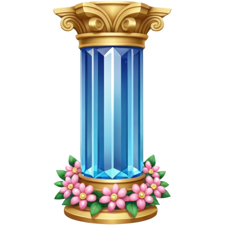 generate beautiful greek crystal pillar intricate front view more beautiful with flowers wrapping around the pillar make the pillar made of diamond emoji