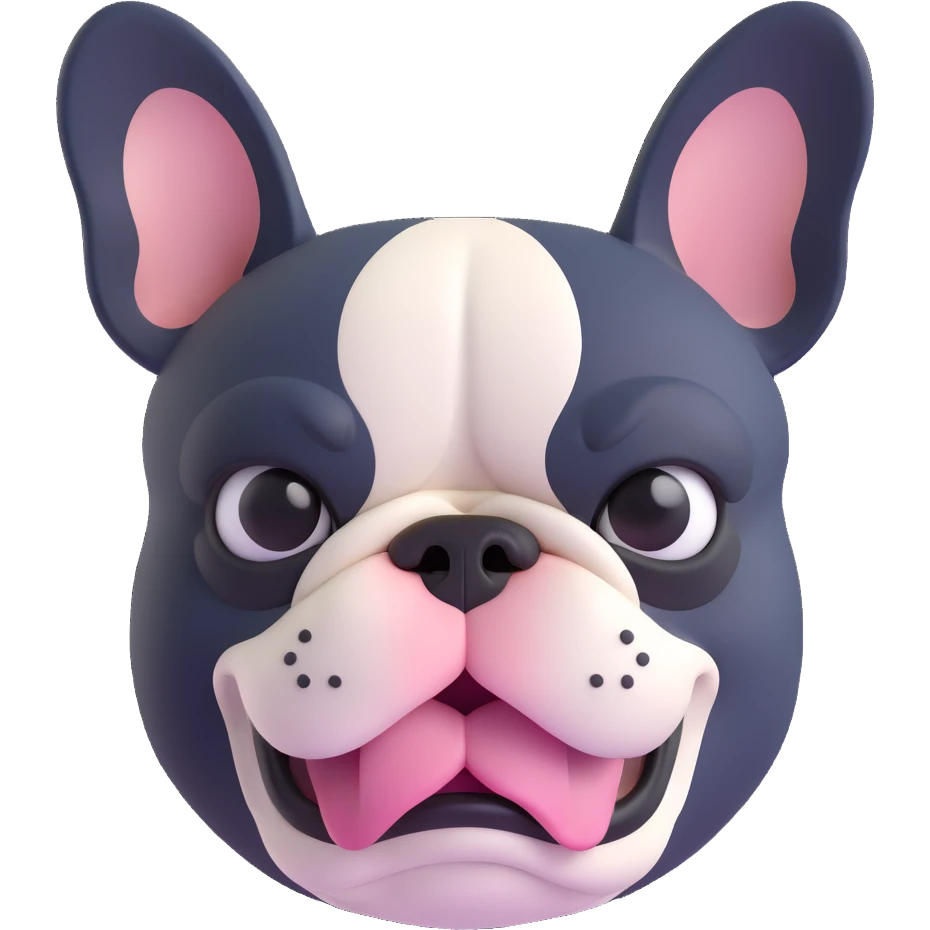 angry black and white French bulldog 3D emoji style emoji