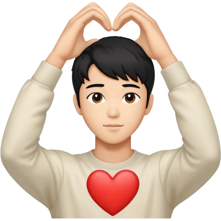 Black-haired male idol making a heart shape with his arms above his head, K-pop style emoji