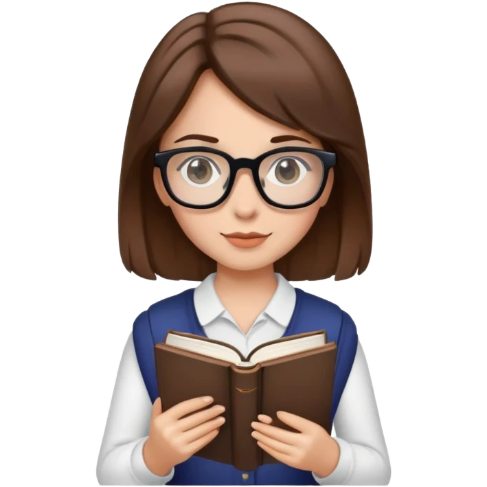 girl with brown hair and black glasses holding a book emoji