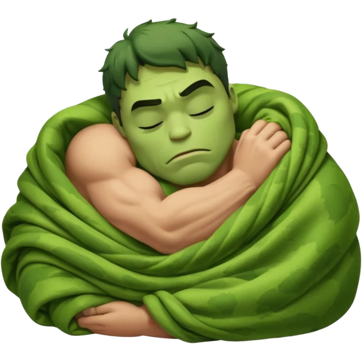 Incredible Hulk eyes closed sleeping curled up in a blanket up to his neck emoji