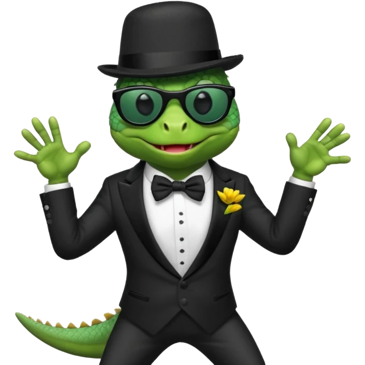 capitalist iguana in tuxedo and hat black sunglasses dancing emoji