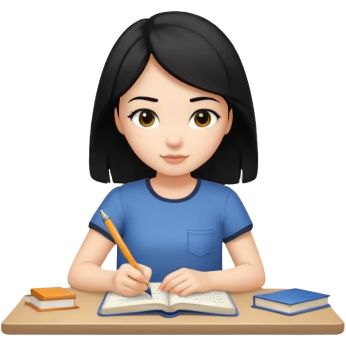 girl with black hair in short sleeves writing a journal emoji