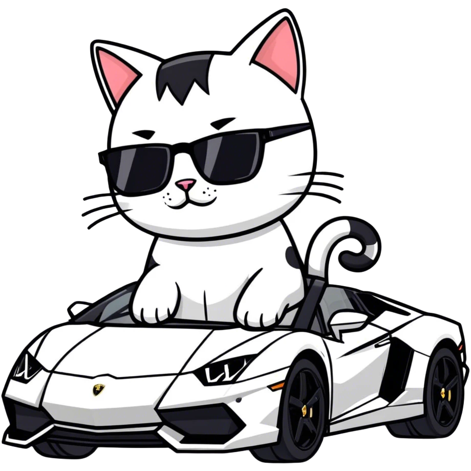 A Lamborghini with a cat inside and sunglasses emoji