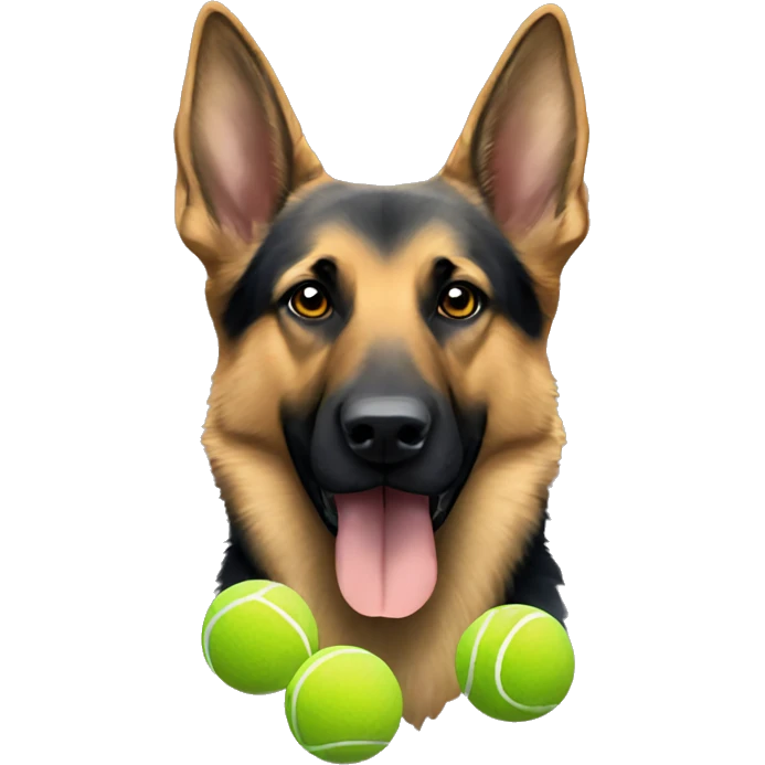 German shepherd with Olympic rings and tennis balls emoji