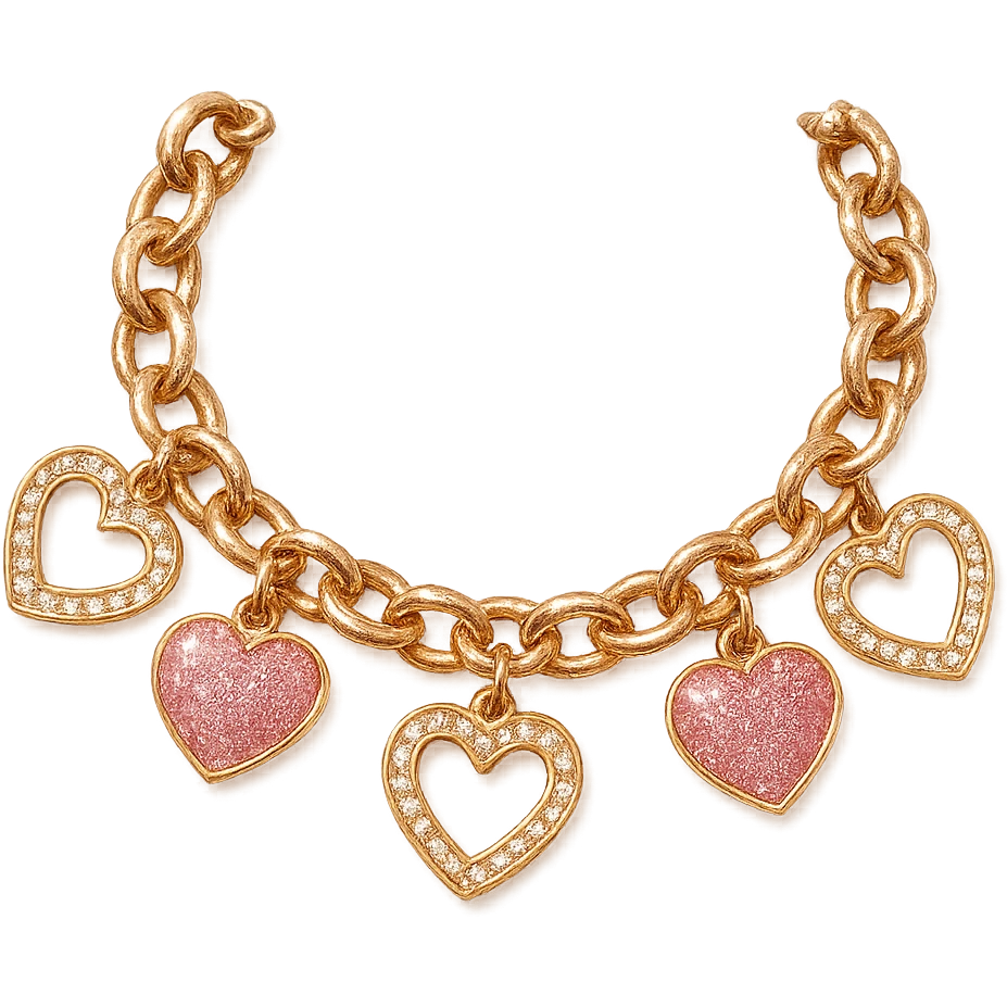 girly sparkling charm bracelet with hearts, no background emoji