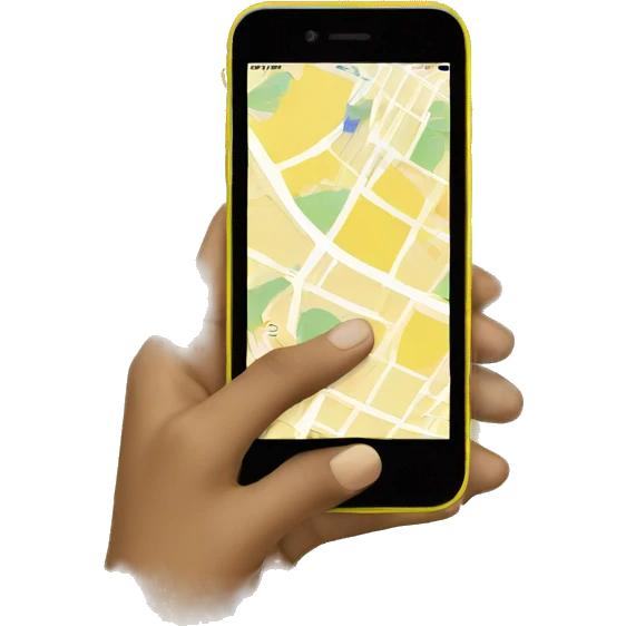 hand holding a iphone yellow map emoji