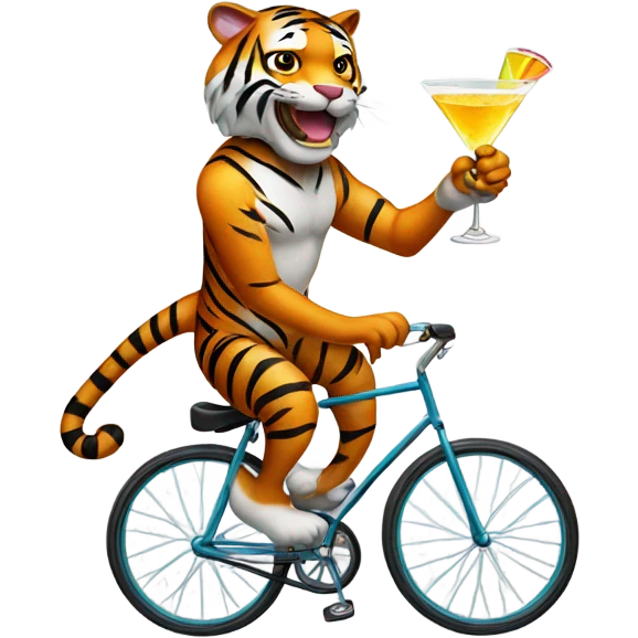 Tiger drinking a martini one a unicycle  emoji