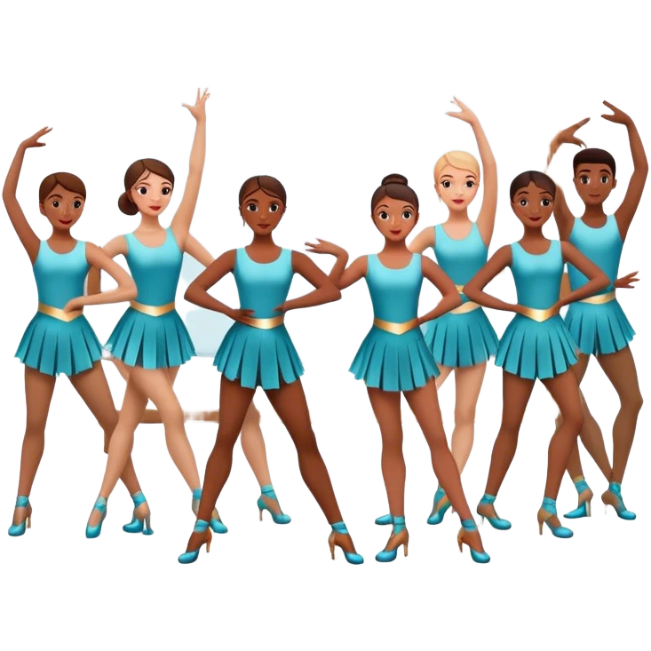 Icon for Choreography: a group of dancers in matching poses, with a choreographer standing by a board giving instructions. The icon should capture the coordination, precision, and creative direction in dance. Transparent background. emoji