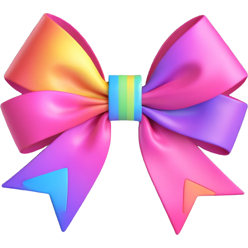 3D emoji style pink bow with iridescent rainbow highlights emoji