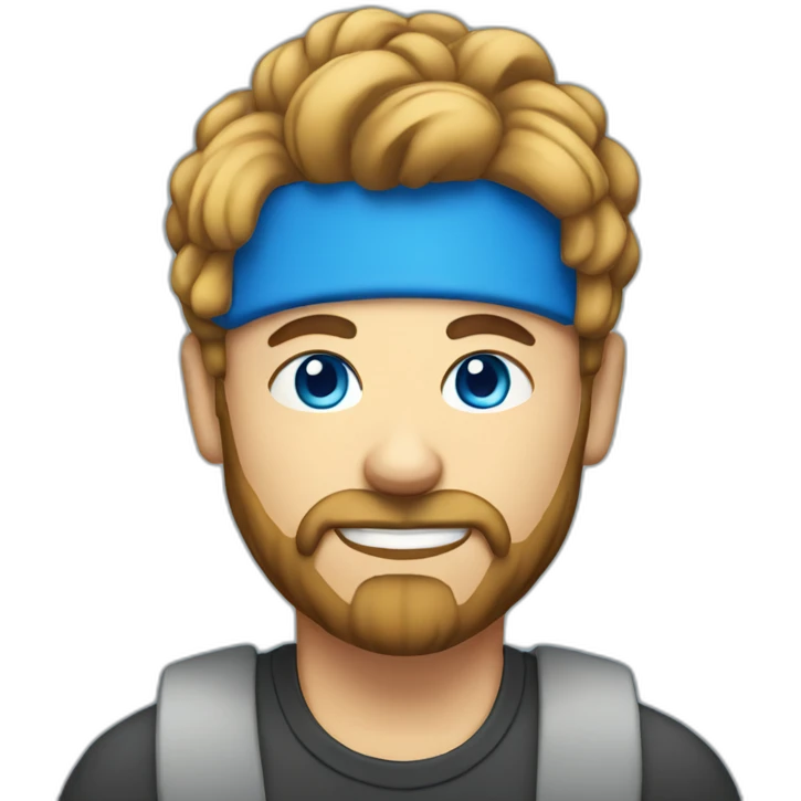 man with blue eyes a man with a bun hairstyle and a beard at a laptop emoji
