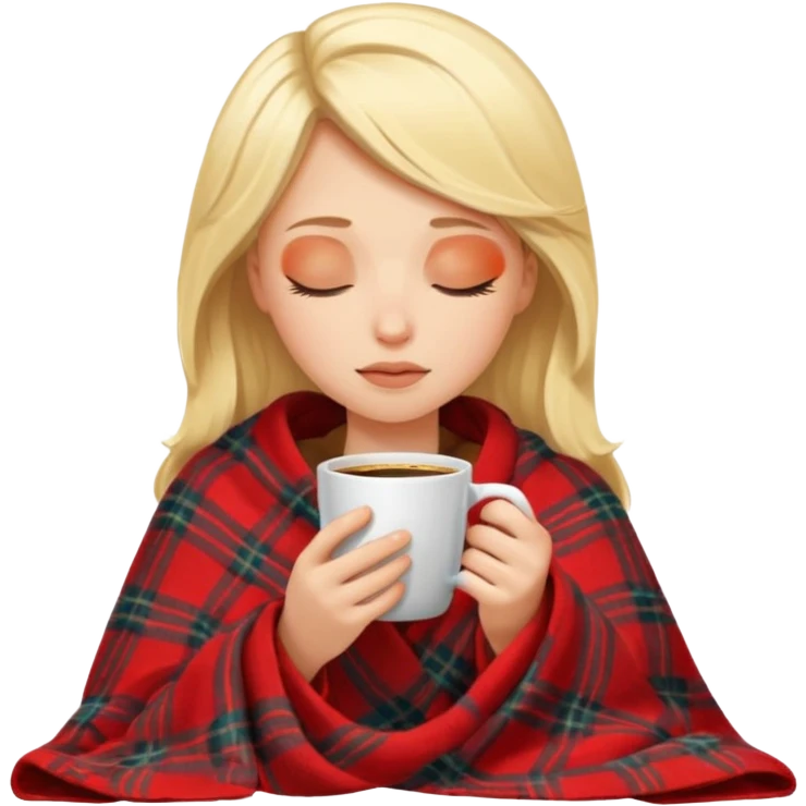 Blonde girl inside a blanket sipping coffee eyes closed emoji