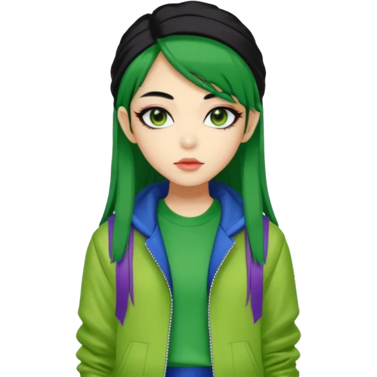 portrait-of-a-green-skin-alien-k-pop-idol,-wearing-a-stylish-streetwear-outfit-with-layered-colorful-clothing-makeup,- emoji