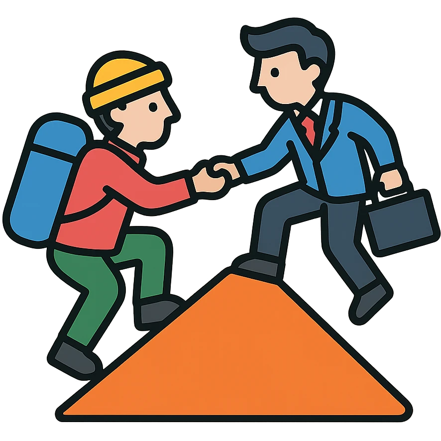 color outline icon of a sherpa helping a businessperson climb emoji