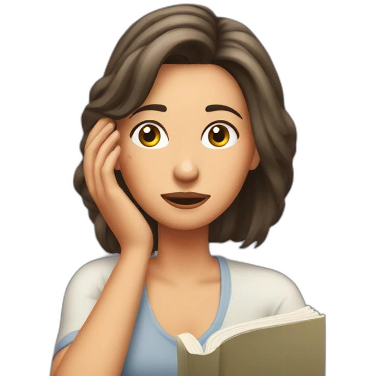 Puzzled woman scratching hair while reading a book emoji