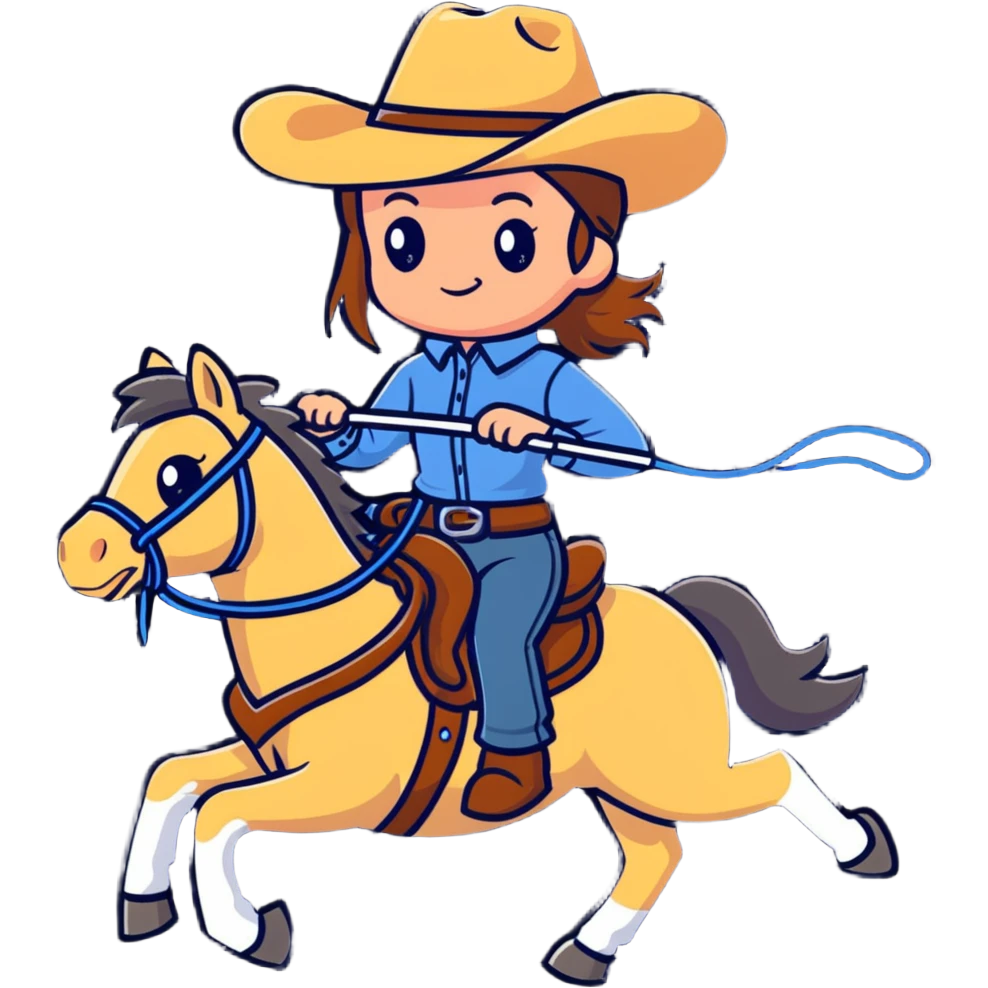 girl wearing cowboy hat riding a horse holding a whip emoji